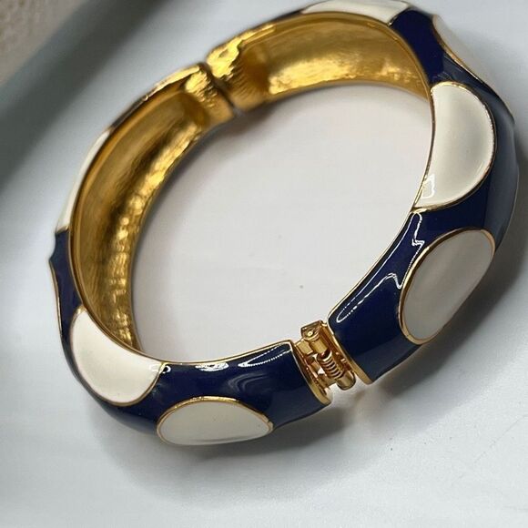Blue White Enamel Gold Hinged Bangle Kenneth Jay Lane - Picture 12 of 14